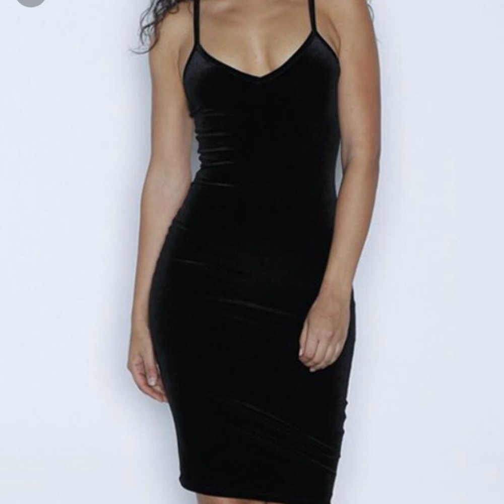 Black velvet bodycon midi dress